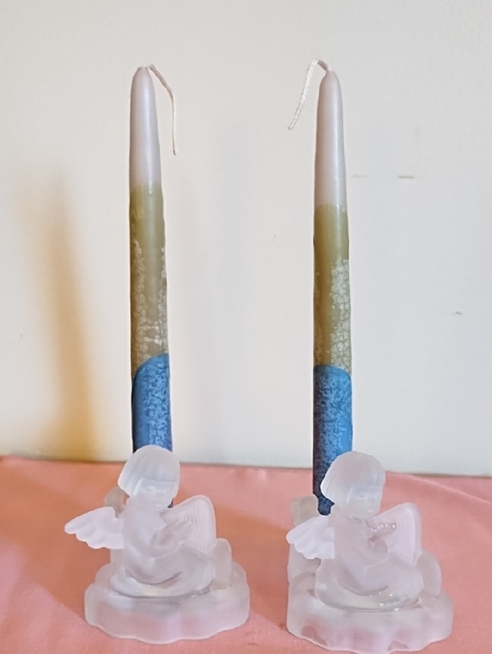 MI HUMMEL FROSTED CRYSTAL ANGEL CANDLE HOLDERS